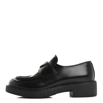 PRADA Spazzolato Metal Triangle Logo 50mm Loafers 37 Black