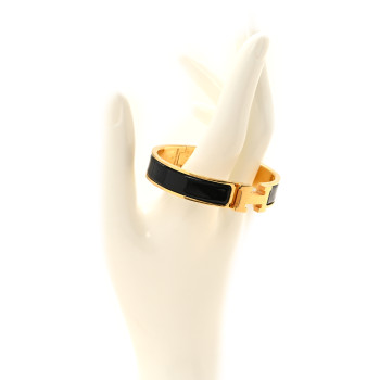 HERMES Enamel Narrow Clic Clac H Bracelet PM Black