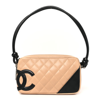 CHANEL Calfskin Quilted Cambon Pochette Beige Black