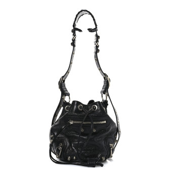 BALENCIAGA Agneau Arena Le Cagole Bucket Bag XS Black