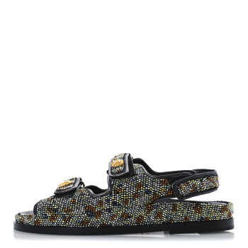 CHANEL Grained Calfskin Crystal Velcro Dad Sandals 40 Black Multicolor
