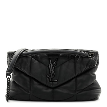 SAINT LAURENT Lambskin Quilted Monogram Monochrome Small Loulou Puffer Chain Satchel Black