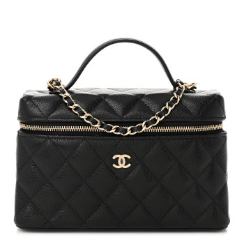 CHANEL Caviar Quilted Top Handle Slim Vanity With Chain Black