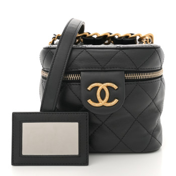 CHANEL Calfskin Quilted Small Vanity Case With Chain Black