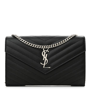 SAINT LAURENT Grain De Poudre Matelasse Chevron Monogram Chain Wallet Black
