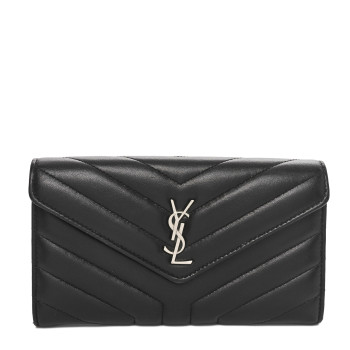 SAINT LAURENT Lambskin Y Quilted Monogram Large Loulou Flap Wallet Black