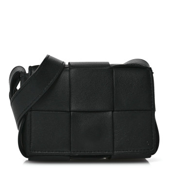 BOTTEGA VENETA Lambskin Maxi Intrecciato Extra Mini Cassette Crossbody Bag Black