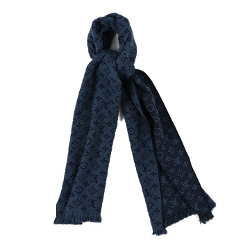 LOUIS VUITTON Wool Monogram Classic Scarf Navy Blue