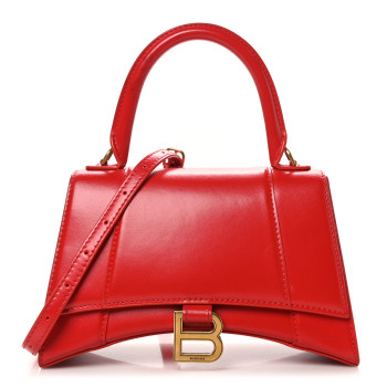 BALENCIAGA Shiny Box Calfskin Small Hourglass Top Handle Bag Bright Red
