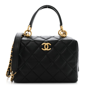 CHANEL Lambskin Quilted CC Bowling Bag Black