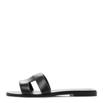 HERMES Box Calfskin Oran Sandals 41 Black