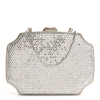 JUDITH LEIBER Swarovski Crystal Minaudiere Clutch Silver
