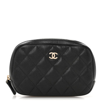 CHANEL Caviar Quilted Small Curvy Pouch Cosmetic Case Black