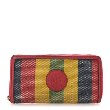 GUCCI Canvas Marley Stripe Script Logo Gucci 100 Zip Around Wallet Multicolor