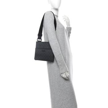 GUCCI GG Plus Flat Messenger Bag Black Grey