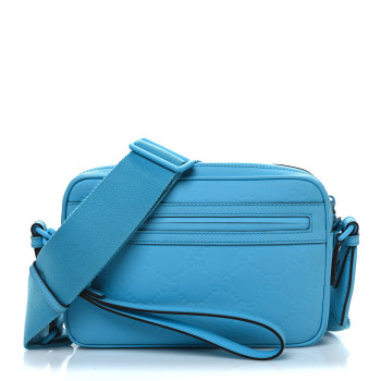 GUCCI Rubber Effect Monogram GG Crossbody Bag Bright Blue