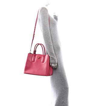 PRADA Saffiano Cuir Medium Double Bag Peonia