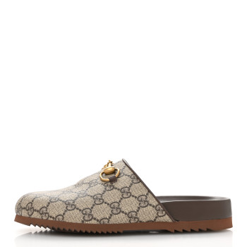 GUCCI GG Supreme Monogram Miro Soft Calfskin Womens Horsebit Slippers 37.5 Beige Ebony New Acero