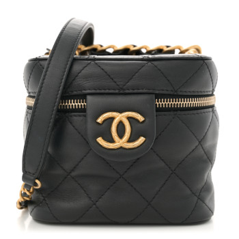 CHANEL Calfskin Quilted Small Vanity Case With Chain Black
