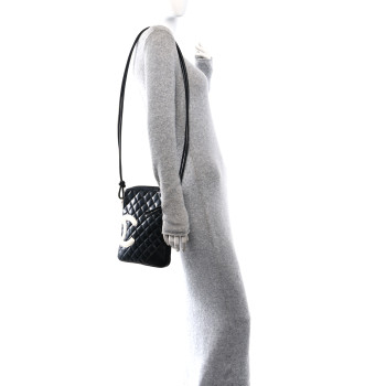 CHANEL Calfskin Quilted Medium Cambon Messenger Black White