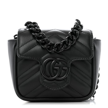 GUCCI Calfskin Matelasse Monochrome GG Marmont Chain Belt Bag Black