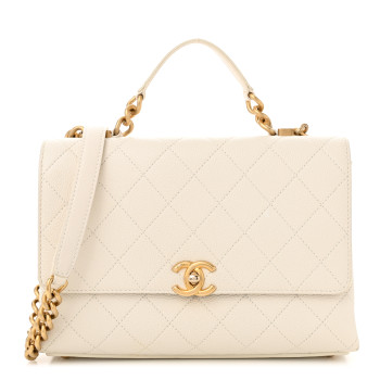 CHANEL Grained Calfskin Small Stitched Flap White