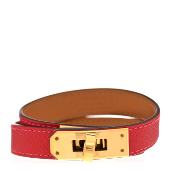 HERMES Epsom Kelly Double Tour Bracelet S Rouge Casaque