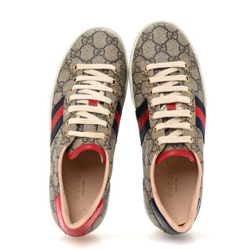 GUCCI GG Supreme Monogram Womens Ace Low-Top Sneaker 36.5 Beige