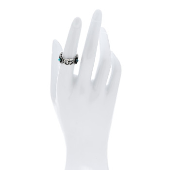 GUCCI Sterling Silver Mother of Pearl Blue Topaz Flower Marmont Double G Ring 54 6.75
