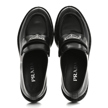 PRADA Spazzolato Metal Triangle Logo 50mm Loafers 37 Black