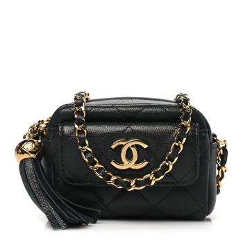 CHANEL Caviar Quilted Paris Hangzhou Tassel Mini Camera Case Black