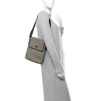 GUCCI GG Plus Monogram Small Flap Messenger Bag Beige Dark Brown