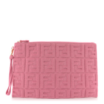 FENDI Terry Cloth Vitello Century Matte FF 1974 Embossed Large Flat Pouch Lollypop