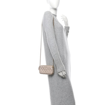 CHANEL Metallic Lambskin Quilted Small Clutch With Chain Gold