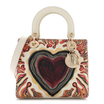 CHRISTIAN DIOR Deerskin Heart Printed Medium Lady Dior Multicolor