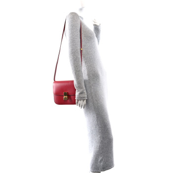 CELINE Smooth Calfskin Medium Classic Box Flap Bag Red