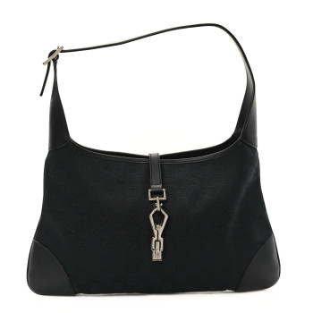 GUCCI Monogram Lobster Clasp Jackie O Hobo Black