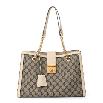 GUCCI GG Supreme Monogram Medium Padlock Tote White