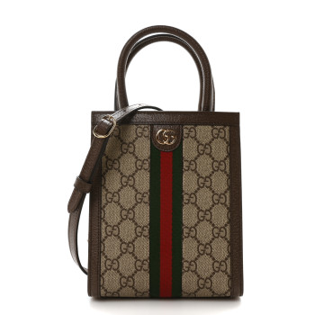 GUCCI GG Supreme Monogram Textured Dollar Calfskin Web Super Mini Ophidia Mini Tote Bag Beige Ebony New Acero