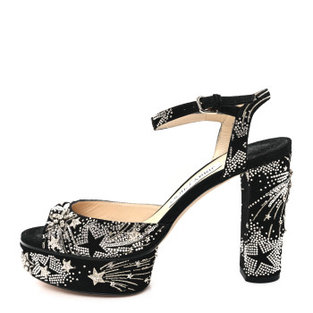 JIMMY CHOO Suede Crystal Supernova Platform Pumps 37.5 Black