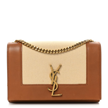 SAINT LAURENT Calfskin Canvas Medium Monogram Kate Satchel Ivory Brick
