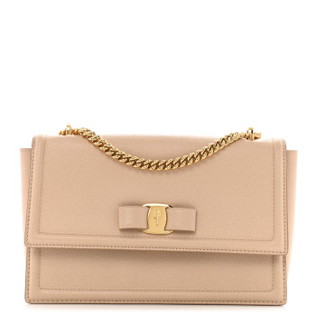 SALVATORE FERRAGAMO Printed Calfskin Ginny Shoulder Bag Beige