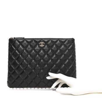 CHANEL Calfskin Quilted Pearl Medium Cosmetic Case Black