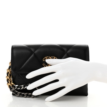 CHANEL Lambskin Quilted Chanel 19 Flap Clutch Black