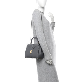CELINE Grained Calfskin Small 16 Top Handle Bag Medium Grey