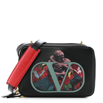VALENTINO GARAVANI X UNDERCOVER Smooth Calfskin Graphic Print VSling Crossbody Bag Black
