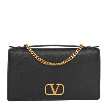 VALENTINO GARAVANI Grainy Calfskin VLogo Top Handle Wallet With Chain Black