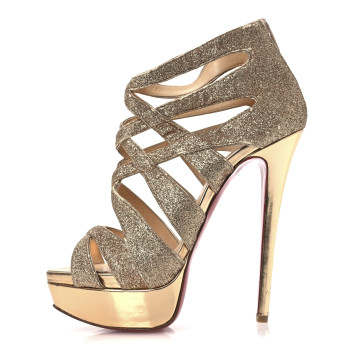 CHRISTIAN LOUBOUTIN Glitter Mini Specchio Balota Platform Sandals 37.5 Gold