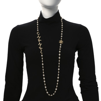 CHANEL Pearl Crystal 90's Icon CC Necklace Gold