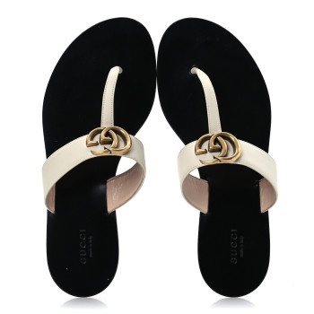 GUCCI Calfskin GG Marmont Thong Sandals 38 Mystic White
